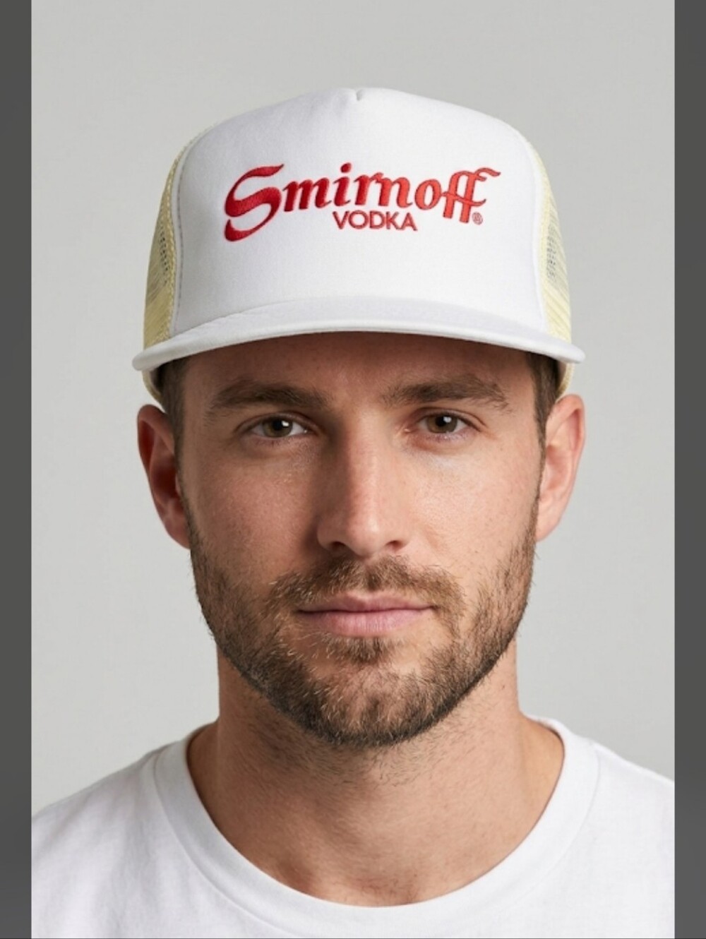 NEW Vintage 90's Smirnoff Vodka White Snapback Trucker Baseball Hat